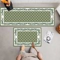 Green diamond pattern kitchen mat set with leaf border for home kitchen decor - Fresh Vegetation