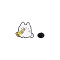 Cute white enamel cartoon cat playing yellow trumpet pin with black rubber back - Cat Playing Trumpet Style (CZ0830-4)