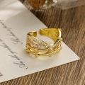 Luxurious 18K gold plated geometric open ring with micro-pave zircon crystals - Gold - Bamboo Branch Style (13900)