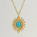 Collana in acciaio inossidabile placcata oro 18K con ciondolo turchese ovale a raggiera - Placcato Oro 18K / Oro