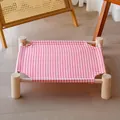 Red and white checkered canvas cat hammock with solid wood frame for small pets - Pink Plaid