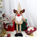 Christmas gnome doll with long legs, reindeer antlers and golden sequined hat ornament - Reindeer Gnome Retractable Doll
