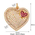 Gold-plated copper heart pendant with white and purple cubic zirconia in 21x25mm size - L266550-Gold Red Heart Inset Rhinestone Heart