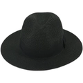 Classico cappello Panama in paglia nera da donna con nastro e protezione solare stile fedora - M (56-58cm) / Nero