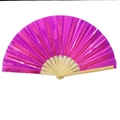 Pink folding kung fu fan with laser PVC surface and natural bamboo ribs on white background - 33CM / Holographic Pink (Natural Bone)