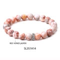 Natural Red Veined Jasper beaded bracelet with carved silver metal spacer bead - SL351A14 Red Veined Jasper Bracelet