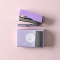 Mini purple stapler set with 500 pieces of 10# metal staples on a soft pink background - Lavender