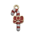 Ciondolo natalizio a forma di bastoncino di zucchero con strisce rosse e fiocco d'oro - Caramella di Natale (14193) / 1 Pezzo (10x21mm) / Rosso / 0.34