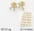 Golden bow stud earrings with sparkling cubic zirconia crystals on a 12-pair card - Bow