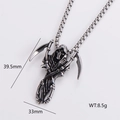 Gothic silver grim reaper scythe pendant with 39.5mm height and 33mm width details - Grim Reaper Scythe Pendant