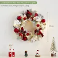 30cm snow-covered Christmas wreath with red bow, pine cones, and warm LED lights - 30cm Wine Red Wreath With Lights