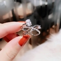 Silver criss-cross multi-layer ring with sparkling zircons and oval center stone - Silver Intertwined Sparkling Zirconia