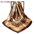 Elegant coffee brown paisley square silk scarf with vintage geometric pattern design - Coffee