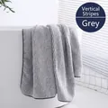 Absorbent grey bamboo charcoal fiber bath towel with vertical stripes and piped edges - Grey Striped