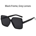 Fashion oversized square sunglasses featuring black frames and dark gray lenses for men and women - Black Frame Grey Lens