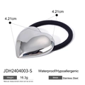 Silver stainless steel heart hair tie with black elastic band, waterproof jewelry - Silver Heart Style (JDH2404003-S)