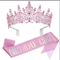 Pink birthday crown and glitter sash set with Birthday Girl text for girls - Pink Birthday Girl Set