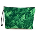 Borsa trucco floreale con foglie verdi, chiusura lampo e cinturino da polso pratico - Canapa fine / Stile Foglia Verde Lussureggiante / 17 * 25 cm Con Fettuccia