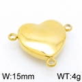 Detail view of 15mm golden stainless steel heart connector with triple rings and 4g weight - Gold (KLJ4942-Z)