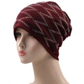 Burgundy slouchy beanie with rhinestones on soft cotton knit, stylish autumn hat for women - Wine Red Knitted Style (04)