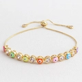 Macro view of adjustable evil eye bracelet featuring colorful beads and clear zircons - Light Mixed Colors