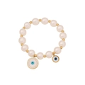 Bracelet en perles blanches avec accents dorés et breloques œil grec serties de cristaux - Charmes Mauvais Oeil avec Strass (1#)
