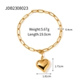 Vista dettagliata del bracciale con ciondolo a cuore dorato, lungo 19 cm e dal peso di 5,67 g - Bracciale a Catena Dorata (JDB2308023)