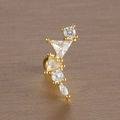 Macro shot of gold-plated leaf stud earring featuring marquise and round cubic zirconia - 5# Irregular Row Gems / Gold
