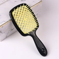 Hollow-out hair brush with a black handle and yellow mesh base for detangling and styling - Black Handle + Yellow