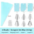 11-piece set with stainless steel tips, blue 12-inch pastry bag and scrapers - 6-Piece Set with 3 Scrapers (OPP Bag) / Blue