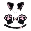 5-piece set of black and pink cat cosplay accessories with ears, paws, collar and tail - Black Pink Set: Ears + Choker + Paw Gloves + Tail