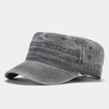 Detail view of washed cotton cadet cap with side metal eyelets and stitched brim - Adjustable / Gray