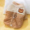 Brown checkered dog coat with bear patch, warm fleece lining and leash D-ring - Brown Bear's Two Feet / S (Recommended weight 1.5-2.5kg)