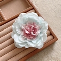 Elegant mint blue and pink fabric orchid hair clip in a premium leather jewelry box - Mint Blue and Pink Gradient Flower (7)