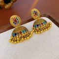 Orecchini jhumka vintage placcati oro con perline colorate e nappe pendenti - 6# Perno in Acciaio Stile Nappa Jhumka Oro / Oro-Multicolore