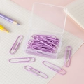 Set of purple macaron paper clips in a clear mini storage box for office stationery - Lavender Purple