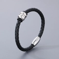 Braided black leather bracelet featuring a silver magnetic stainless steel clasp - Style C Bracelet (KB182851-TXH)