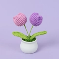 Handmade crochet tulip flower pot with pink and purple gradient yarn flowers in a white pot - Gradient Purple