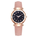 Elegant starry sky watch for women with pink leather strap and rose gold bezel - Pink