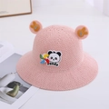 Pink knit baby sun hat with cute panda patch and 3D bunny ears with baby text - 52-56CM / Pink