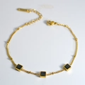 Bracciale in oro stile francese con zirconi quadrati verde smeraldo e chiusura a moschettone - Pietra Quadrata Verde Scuro/Catena Dorata
