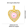 Golden heart pendant with pink evil eye and crystals, dimensions 24mm by 18mm copper - Pink Heart Shaped Evil Eye Style (XL-353-Pink) / Pendant