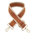 Detail of adjustable 5cm bag strap with brown geometric maze pattern and gold metal hooks - Yellow Brown Rice White Edge