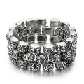 Retro silver stainless steel wide bracelet with three-row carved floral pattern beads - Three-Row Square Bead Scroll Pattern Style (KB34150-D)