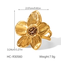 Detail view of 18K gold stainless steel ring with leopard flower and size measurements - Leopard Print Flower Open Ring (HC-R30560)