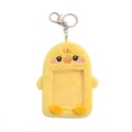 Detail of yellow plush duck card holder with transparent ID window and metal keychain - Yellow Duck