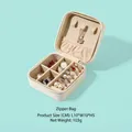 Joyero portátil de cuero PU blanco crema con ganchos para collares y anillos - Estilo Estándar con Cremallera (Personalizable) / Beige
