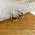 Detail of vintage rocking horse earrings with brown flocking, pearls and small diamonds - 925 Sterling Silver Earring Post Rocking Horse (Brown) / Brown