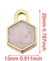 Golden hexagon pendant with white marble inlay and 20mm height dimension detail - Hexagon-White