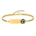 Adjustable golden stainless steel curb chain bracelet with blank ID plate and soccer charm - Football / Gold